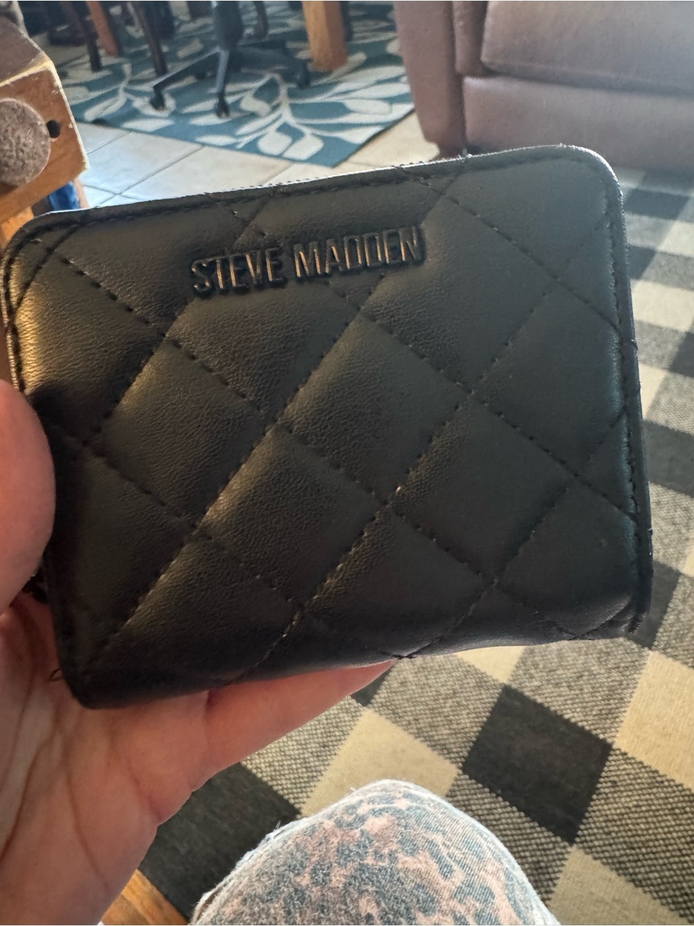 Steve Madden Black Quilted Leather Zip Wallet